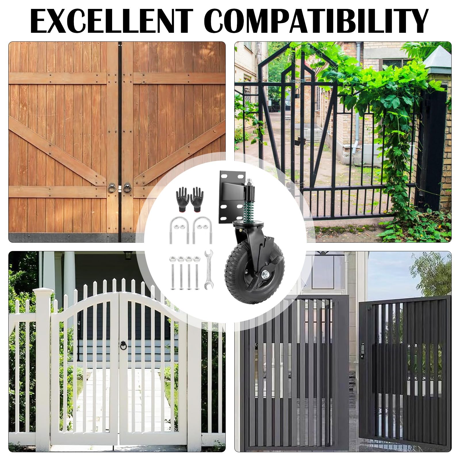 Ruedas para Puertas de Cercas, 200mm Rodillos de Puerta con Frenos Giratorio 360° Ruedas para Muebles Pesados Ruedas de Apoyo para Puerta Puerta de Jardín Puerta Batiente Puerta de Metal Vallas