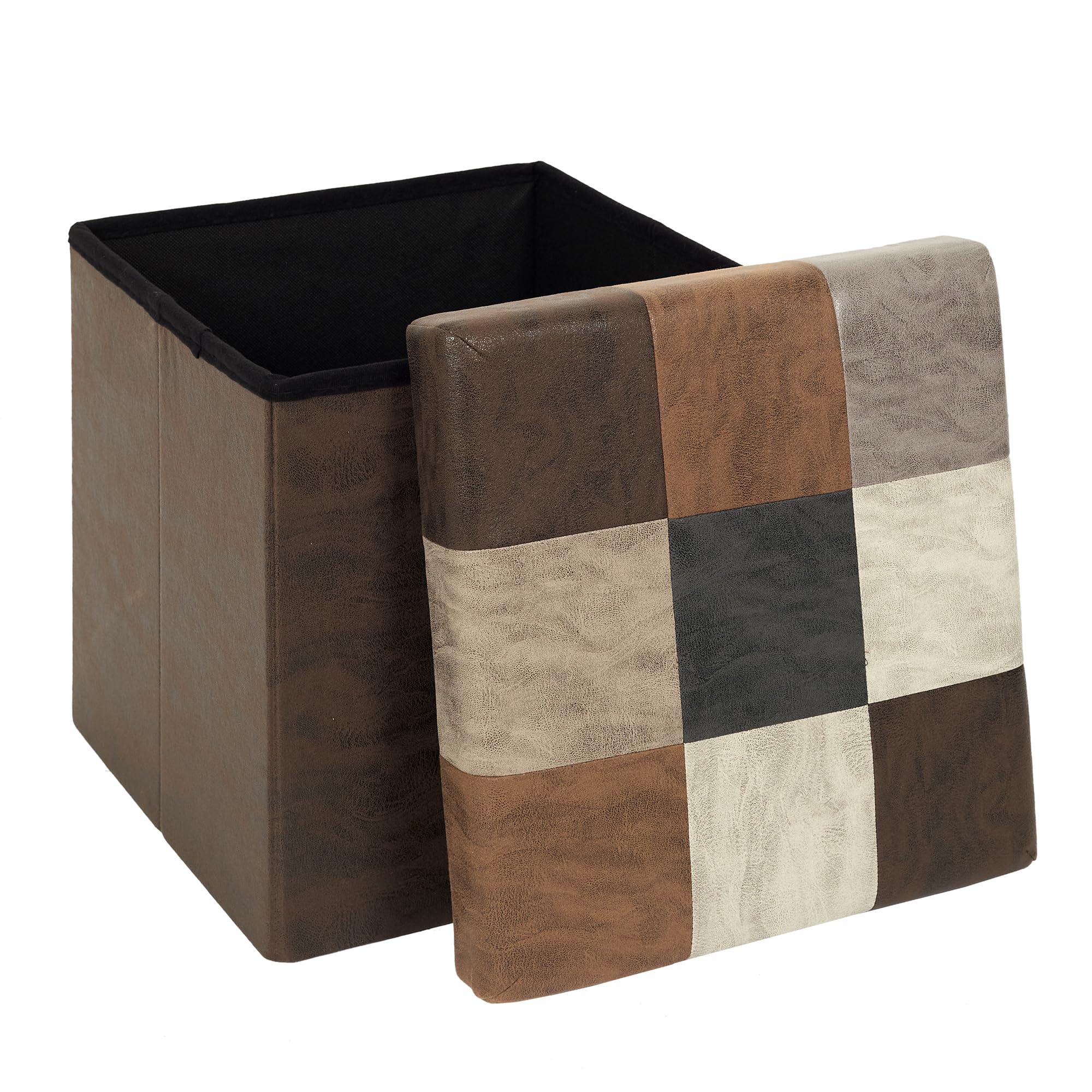 Coffre Banc Pliable HOME DECO FACTORY - PU Patchwork - 76x38x38 Cm - Hauteur Assise 38 Cm - Marron - Storage Et Assise