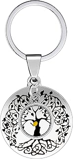 Uloveido Stainless Steel Family Tree of Life Vintage Keychain Real Mustard Seed Key Chain Holder Hanger Jewelry Gifts (round) Y764