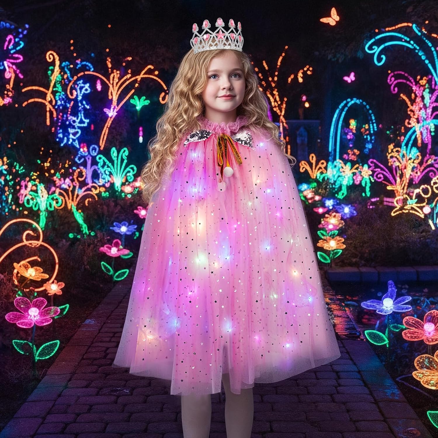 Meland Princess Dress up Clothes for Girl, Princess Cape with Kid Crown Toys, Birthday Gifts for Toddler Girls 3,4,5,6,7,8