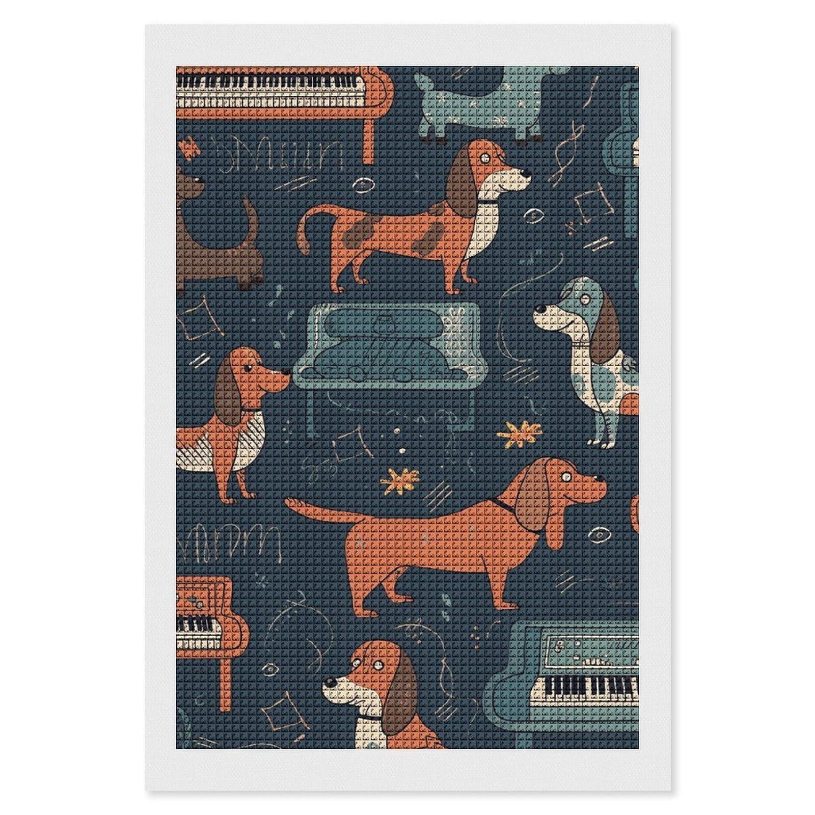 Dachshund and Piano Diamond Art Kits for Adults, DIY 5D Diamonds Painting Kits for Beginner, Round Full Drill Diamond Dots Painting, 8"x12" Diamonds Pictures Gem Art and Crafts Wall Decor