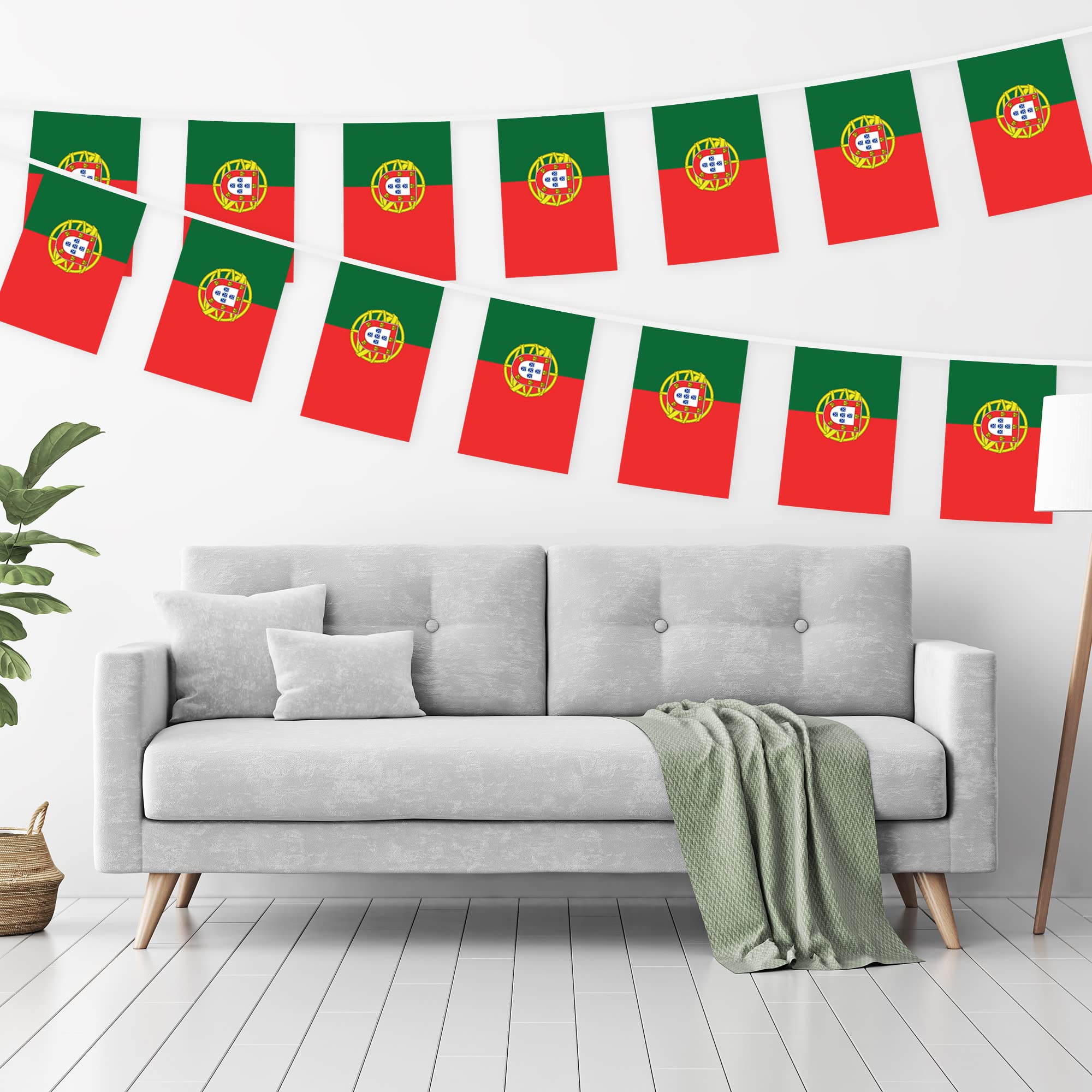 Portugal-Flaggen Wimpelkette – 10 M Lang, 38 Fähnchen, 150D Polyester, Für Drinnen & Draußen