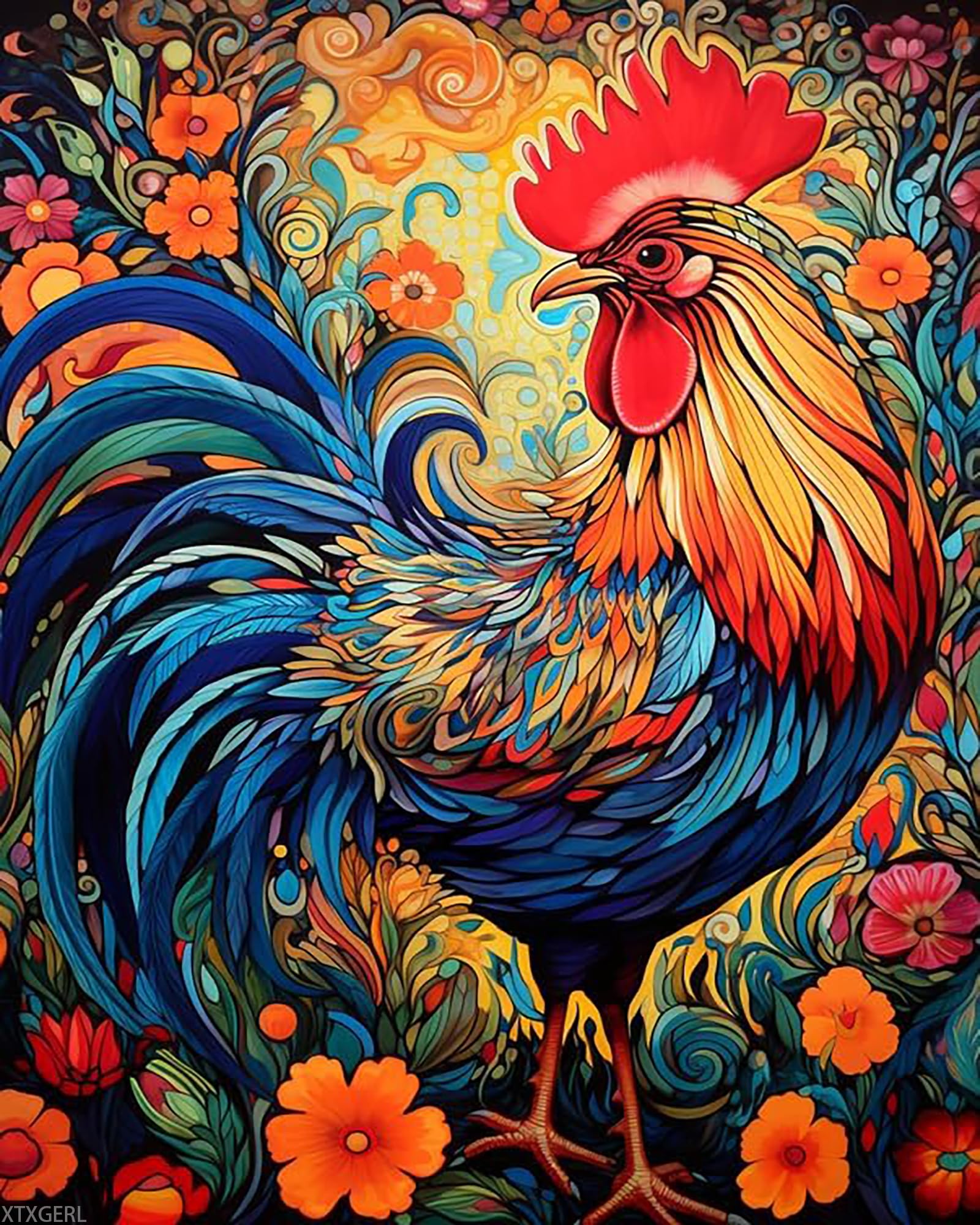 XTXGERL Animals Paint by Numbers Kits for Adults DIY Oil Paintings Canvas Acrylic Paint Set Rooster Paint by Numbers Kit for Beginners and Ideal for Home Decor 16x20 inch