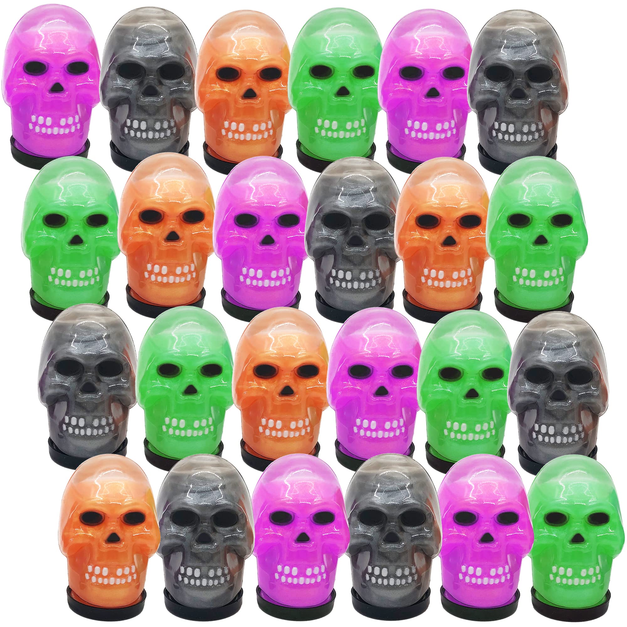 ArtCreativity Skull Head Noisy Putty Halloween Toys, Set of 24, Non-Candy Trick or Treat Supplies for Kids, Great as Halloween Party Favors, Halloween Goodie Bag Fillers, and Prank Toys, 4 Colors