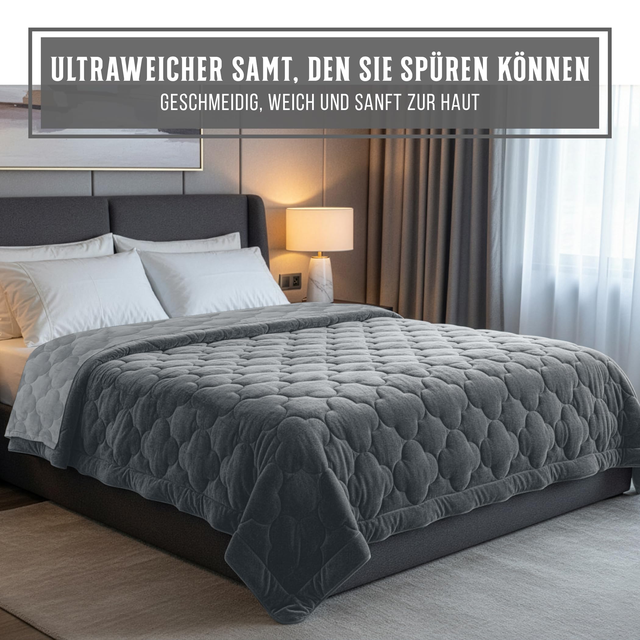 SLEEP COMFY Piumone 4 stagioni 160 x 220, velluto e microfibra senza rivestimento, traspirante, ipoallergenico, per casa, caravan e campeggio, certificato Oeko-TEX