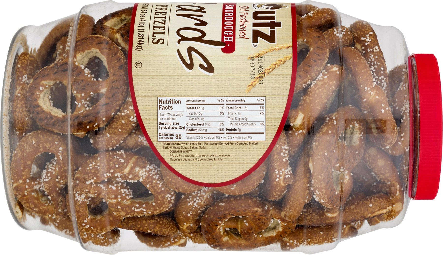 UTZ Old Fashioned Broken Sourdough Hards Pretzels 64 oz Barrel Big