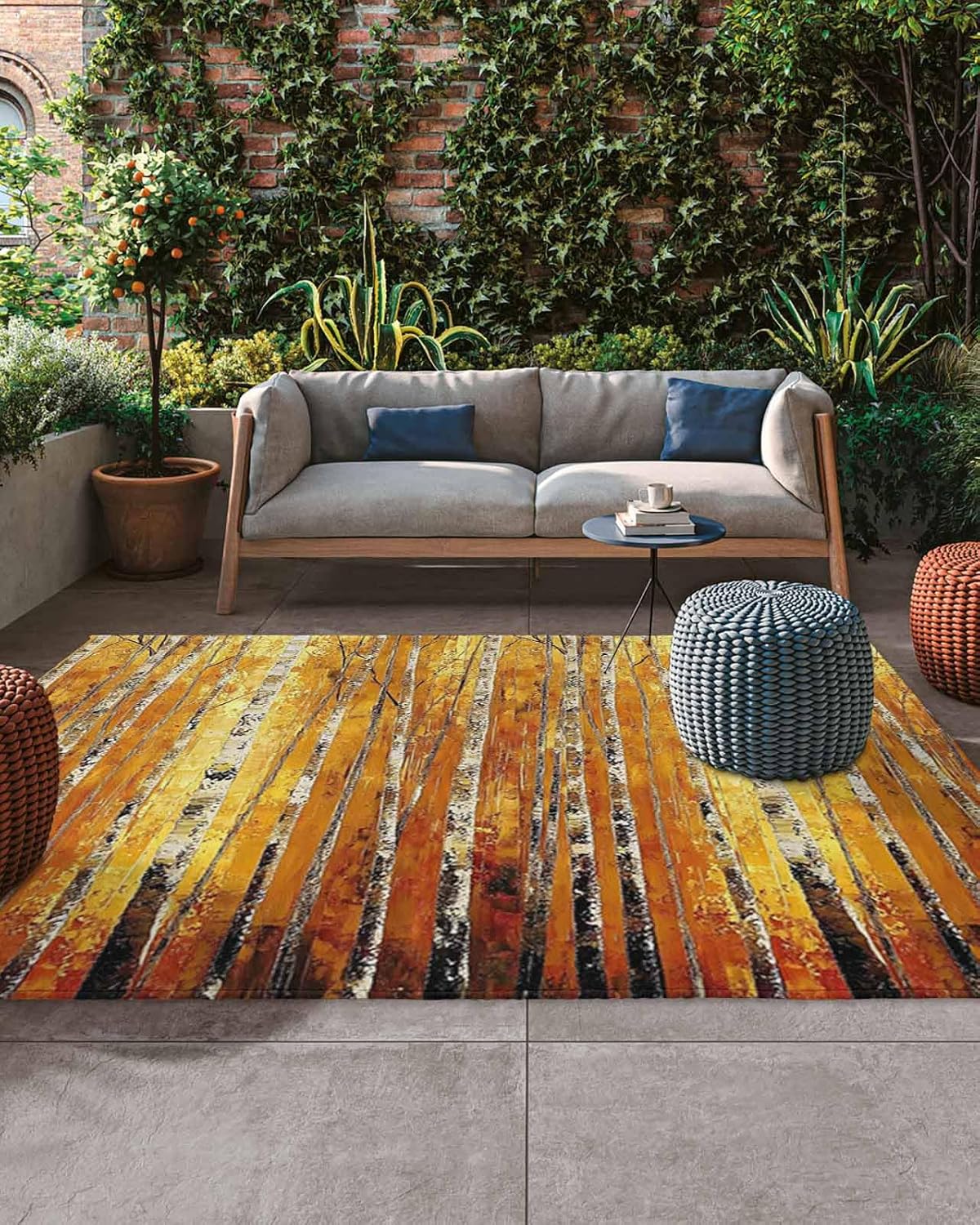 Fall Outdoor Patio Rugs Thanksgiving Orange Trees Outdoor Area Rug Autumn Leaf Forest Non-Slip Backyard/Camping RV Rug/Deck/Porch Rug Front Door Floor Mat Carpet Autumn Decor, 4x6ft