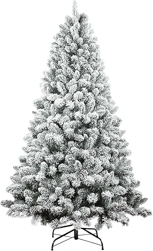 Miniatura 1 de Maylaviu Árbol de Navidad artificial, pino de Navidad flocado de nieve con piña, árbol de Navidad con bisagras flocadas de nieve, decoración de
