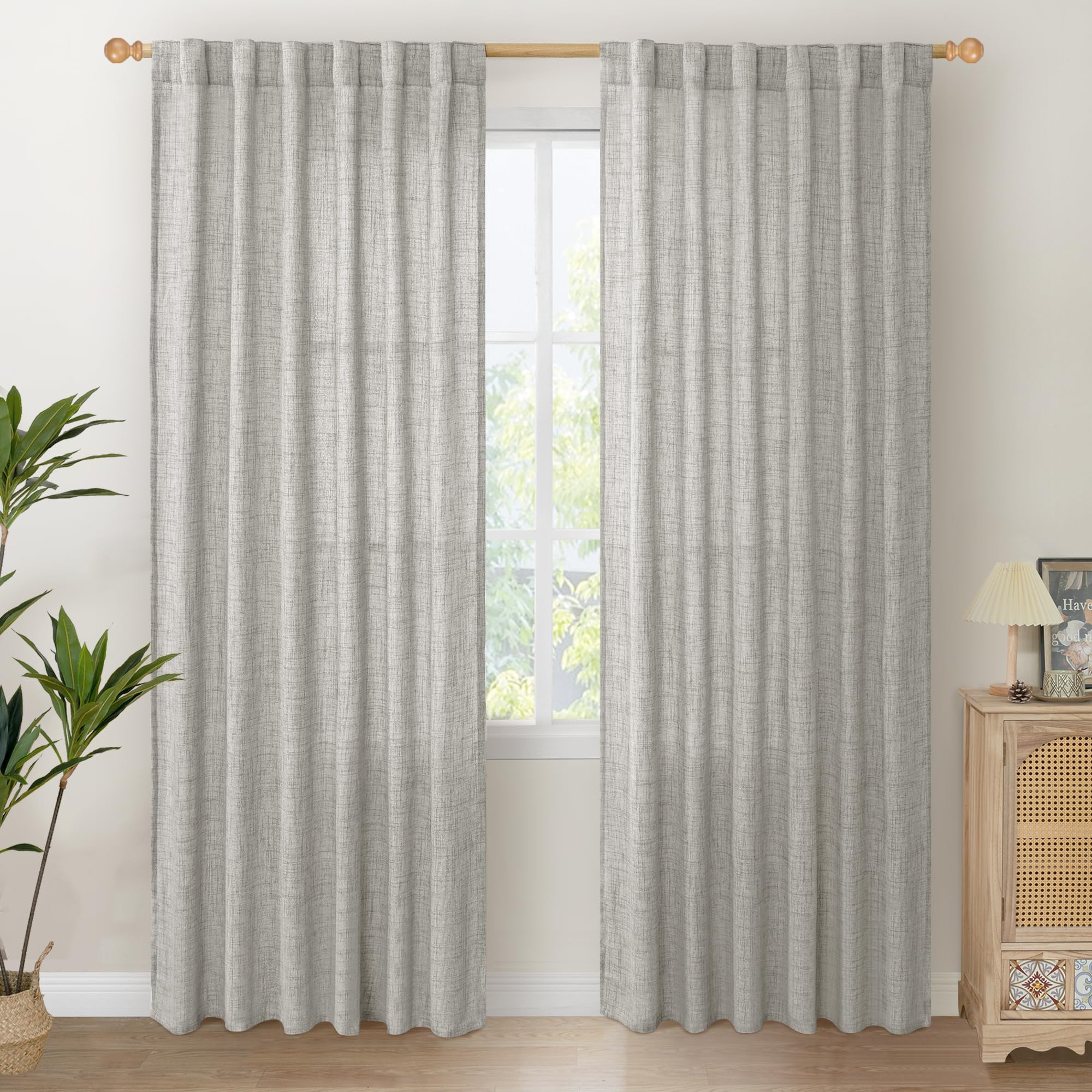Photo 1 of **Similar item**
YoungsTex Dark Grey Linen Curtains 80 Inch Length for Living Room, Light Filtering Semi Sheer Window Drapes Rod Pocket Back Tab Curtain for Bedroom Office Rustic Privacy, 2 Panels, 52 X 80 Inch