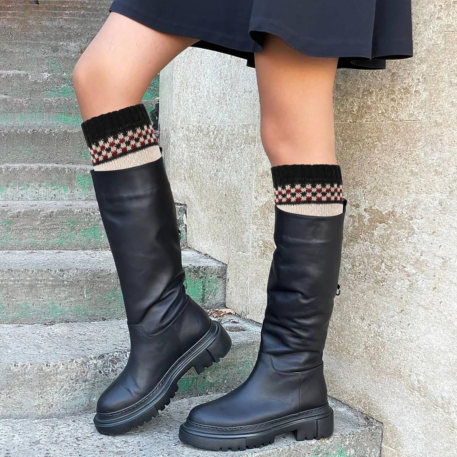 PHOGARY Winter Leg Warmers for Women - Boho Crochet Knitted Boot Socks and Leg Cuffs Gift (Black, Gray)