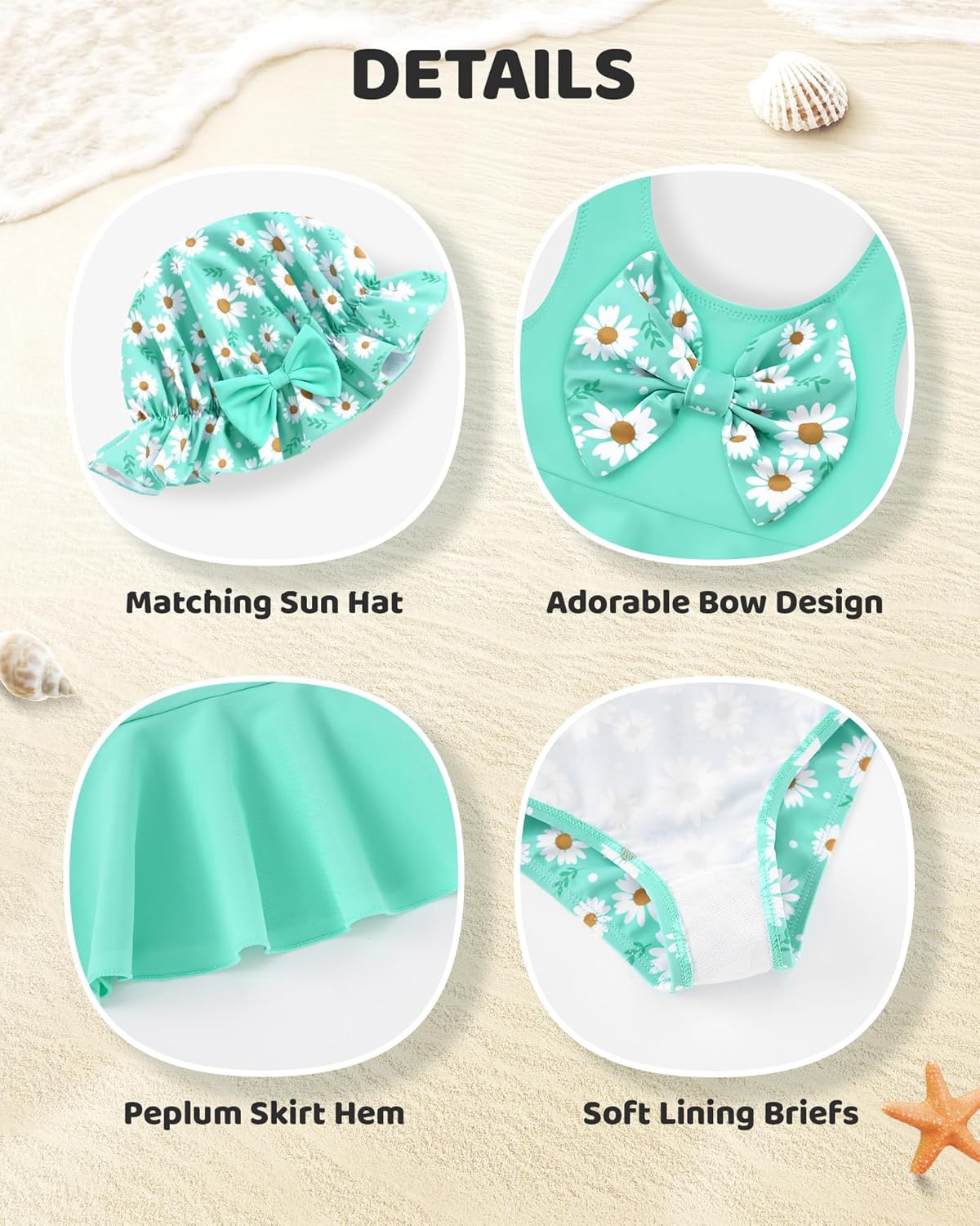 Redair Toddler Girl Swimsuit Baby Bikini Bathing Suit Ruffle Swimwear with Hat Pool Beach for 18Months-6T - Image 4