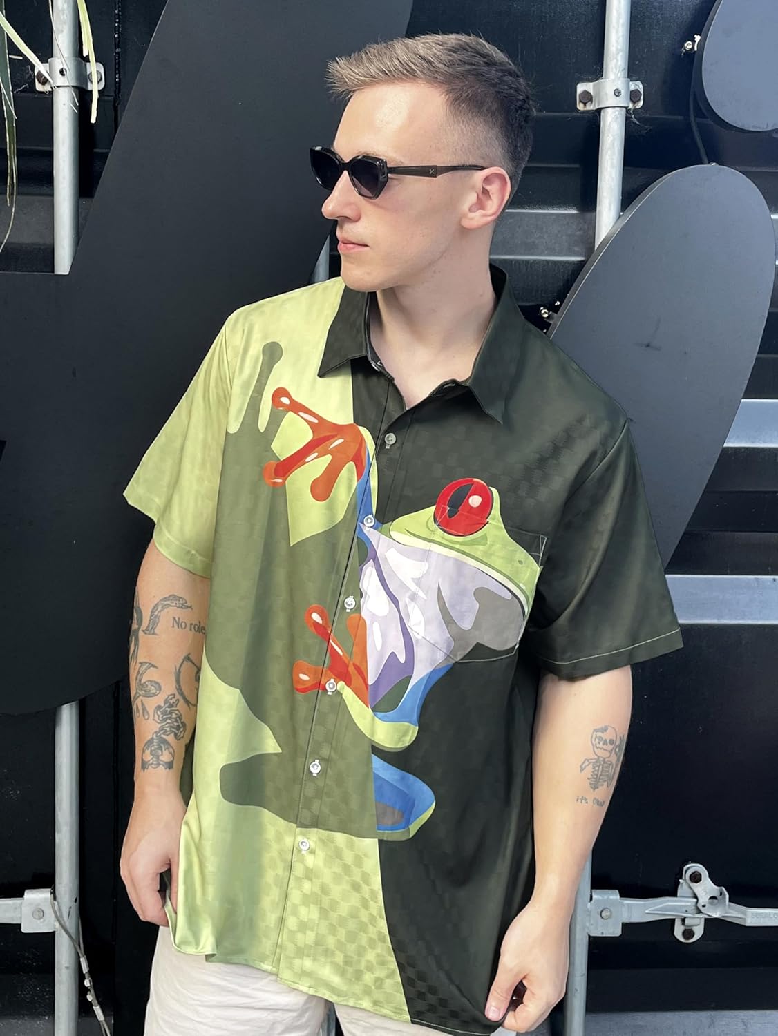 Men's Hawaiian Button Down Shirt, Funny Donkey Print, Short Sleeve Casual Beach Wear - Image 3