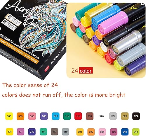 Miniatura 9 de 12 bolígrafos de pintura acrílica de doble punta con punta de pincel y marcador de pintura de punta fina, impermeable, para pintura de roca, lienzo,