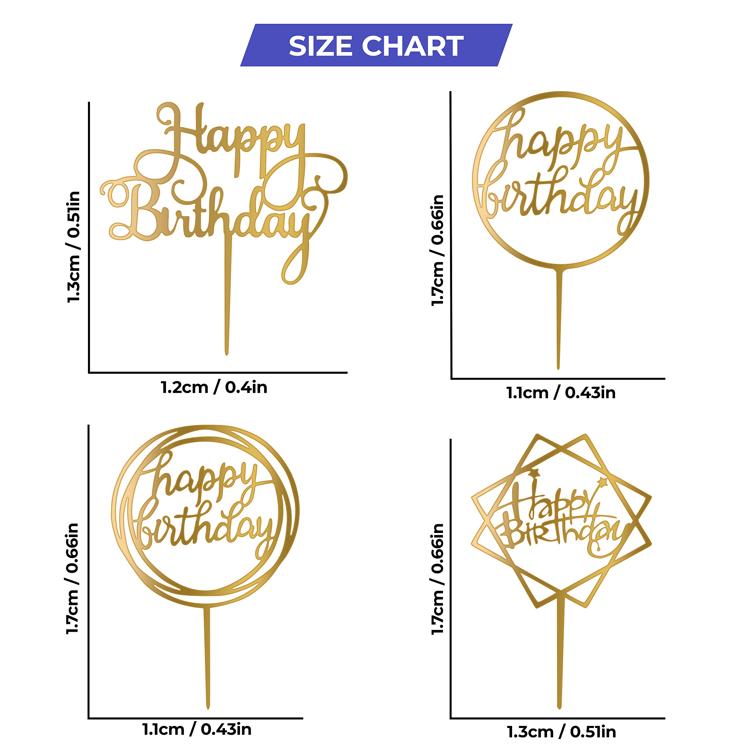 Buy BakeMaestro Happy Birthday Cake Toppers Gold Acrylic Cake Topper 