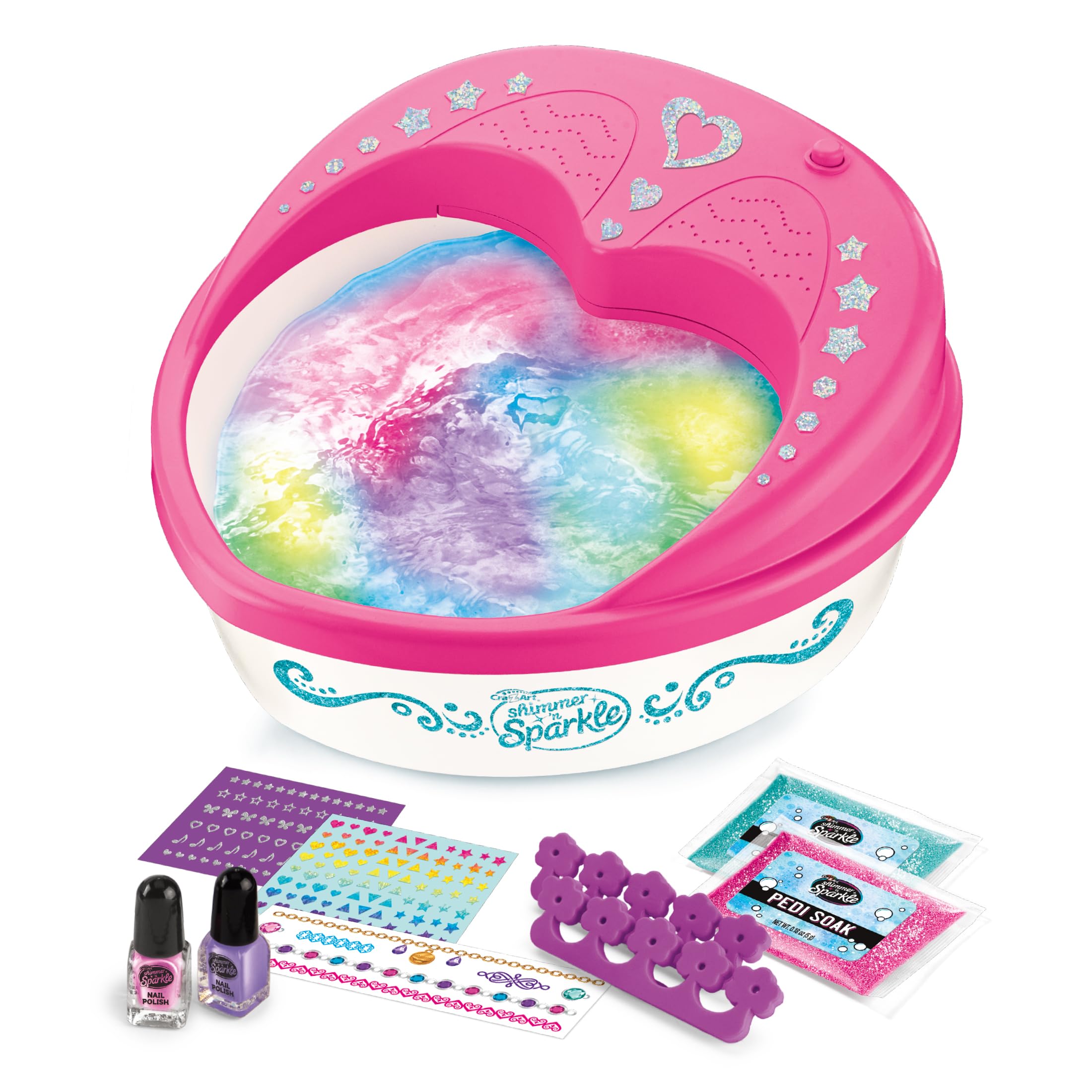 Shimmer N Sparkle Light Up 5 w 1 Light-Up Super Spa Salon | Zestaw do pedicure w domu z efektami świetlnymi zmieniającymi kolor | Spa dla stóp w stylu salonu dla dzieci i dorosłych