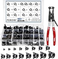 PEROMI 130pcs Spring Band Hose Clamps 6-25mm Assortment Kit with Swivel Pliers - Constant Tension Steel Clips for Fuel Vacuum Lines