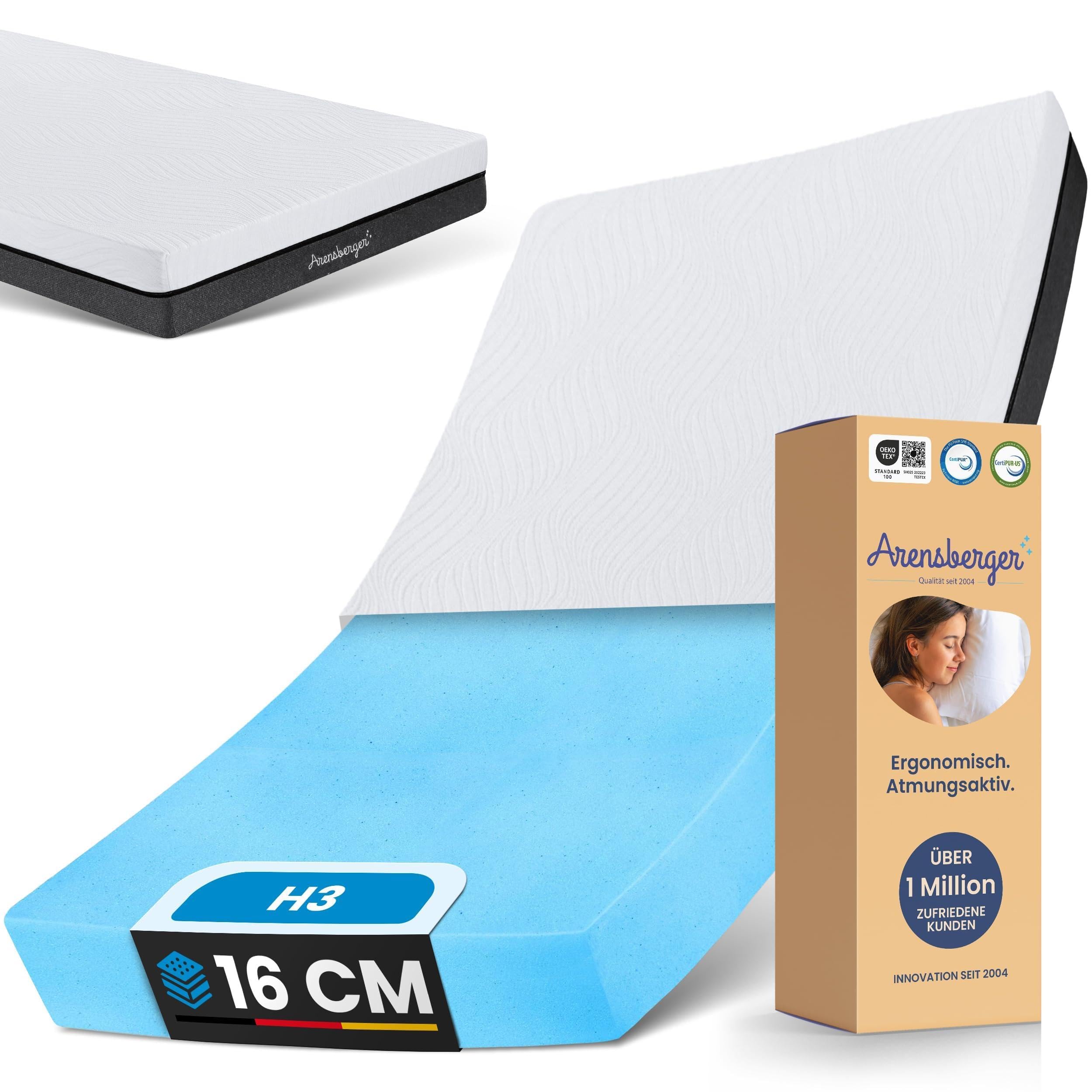 Arensberger Matratze SARA 140x200cm Höhe 16cm | NANOCELL® Gel-Schaum | Mittelfest H3 | Premium-Bezug 240g/m² | 60°C waschbar | Kaltschaum-Matratze 140x200 | Note 1,1 | Öko-Tex Zertifiziert