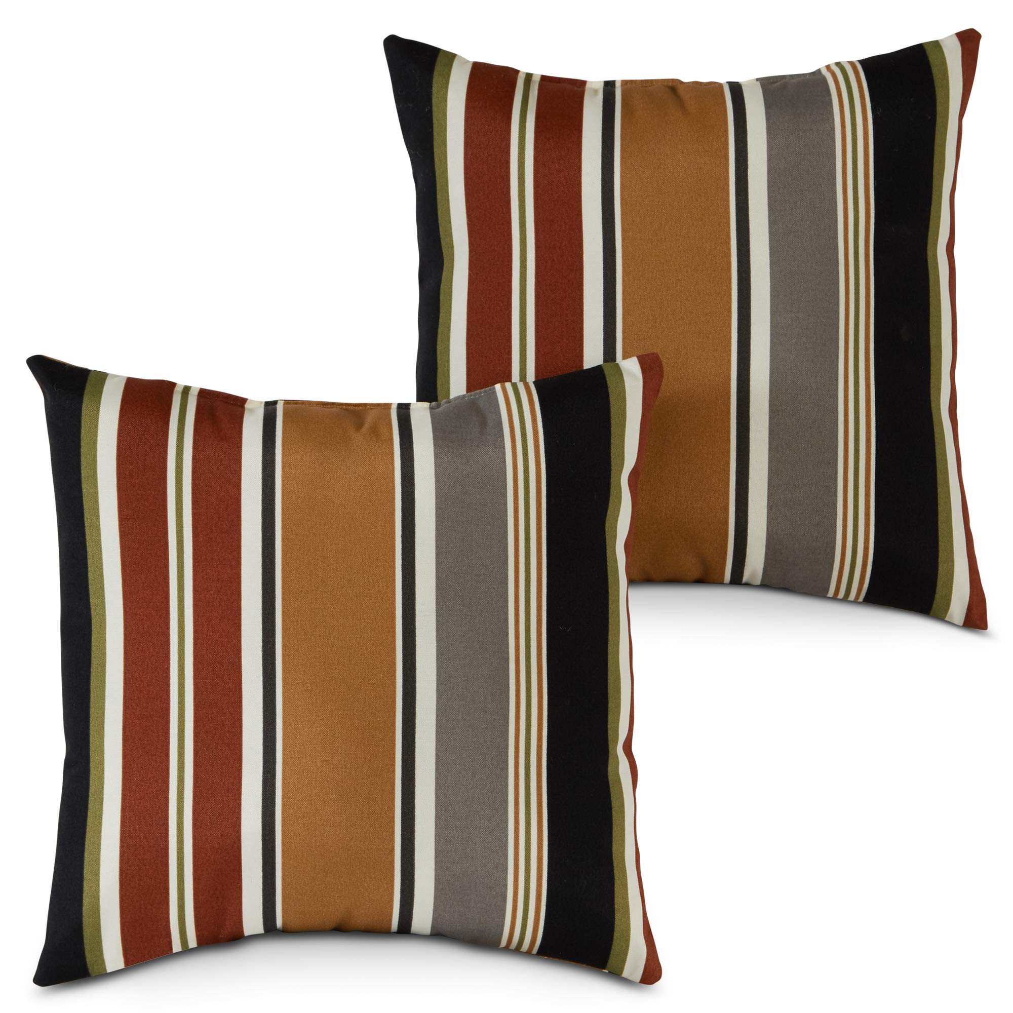 Greendale Home FashionsAZ4803S2-BRICK Espresso Stripe Outdoor 17-inch Square Throw Pillow (Set of 2)