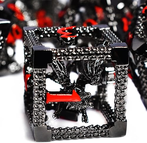 RULE DICE Juego de dados DND de metal, 7 piezas de dados de metal de dragón mágico cautivo, diseño único, fantásticos dados de metal poliédricos