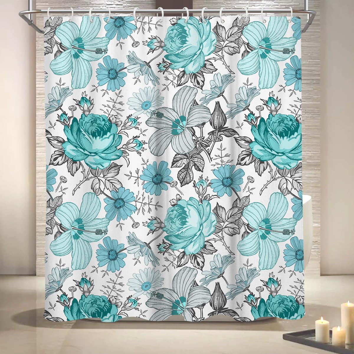 Duschvorhang Mit Blumenmuster: Rot, Extra Lang & Breit, Polyester, Mit Haken – Für Bad & Dekoration