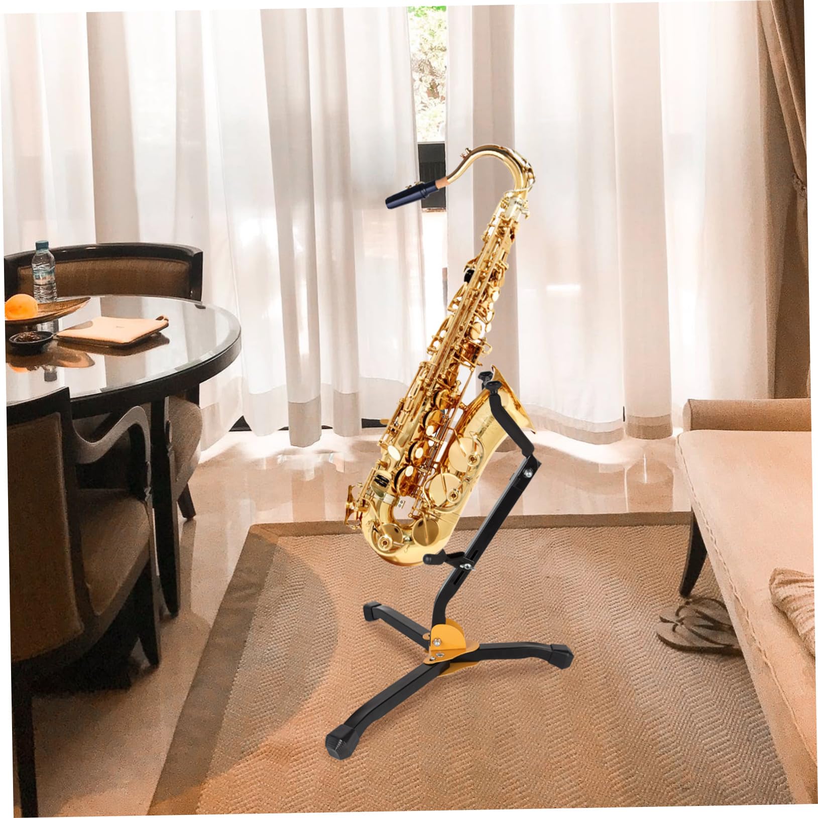 Schwarzer Faltbarer Saxophonständer aus Eisen und Abs | Stabil und Tragbar, für Musikraum und Zuhause, mit Schutzpolster aus Schaumstoff