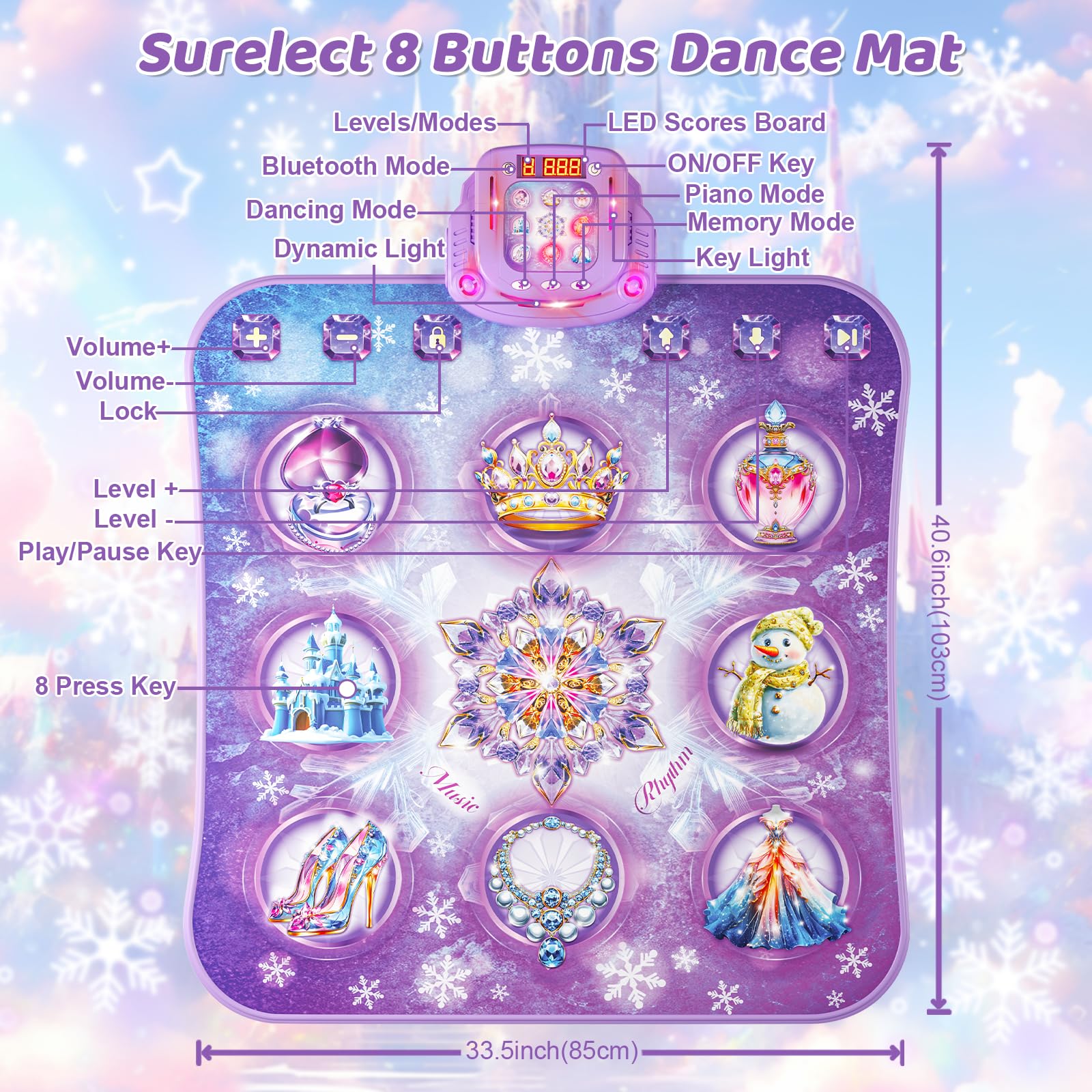 Tappetino da Ballo per Bambini, Viola 8 Pulsanti Tappetini da Ballo Bambina Giochi Tappeto Musicale da Ballo con Bluetooth, Modalità Piano, Regali Compleanno Natale per Ragazzi Ragazze 4 5 6 7 8 9 10