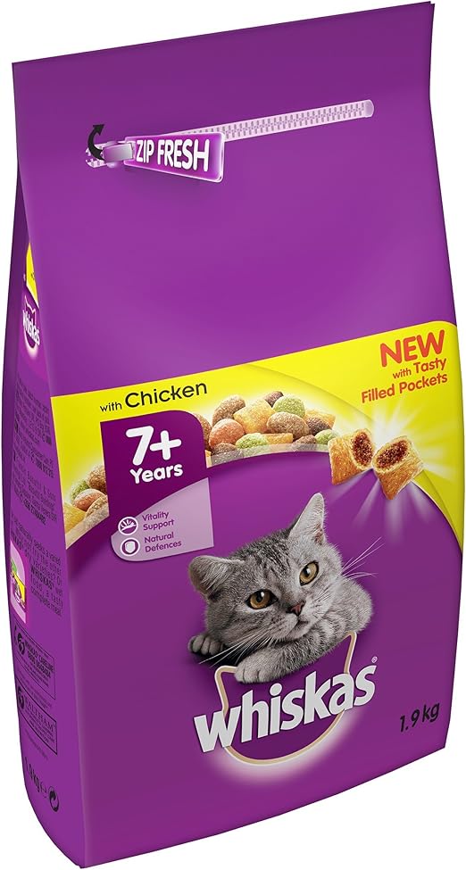 Whiskas 7+ Dry Senior Cat Food With Chicken, 1.9kg Amazon.co.uk Pet