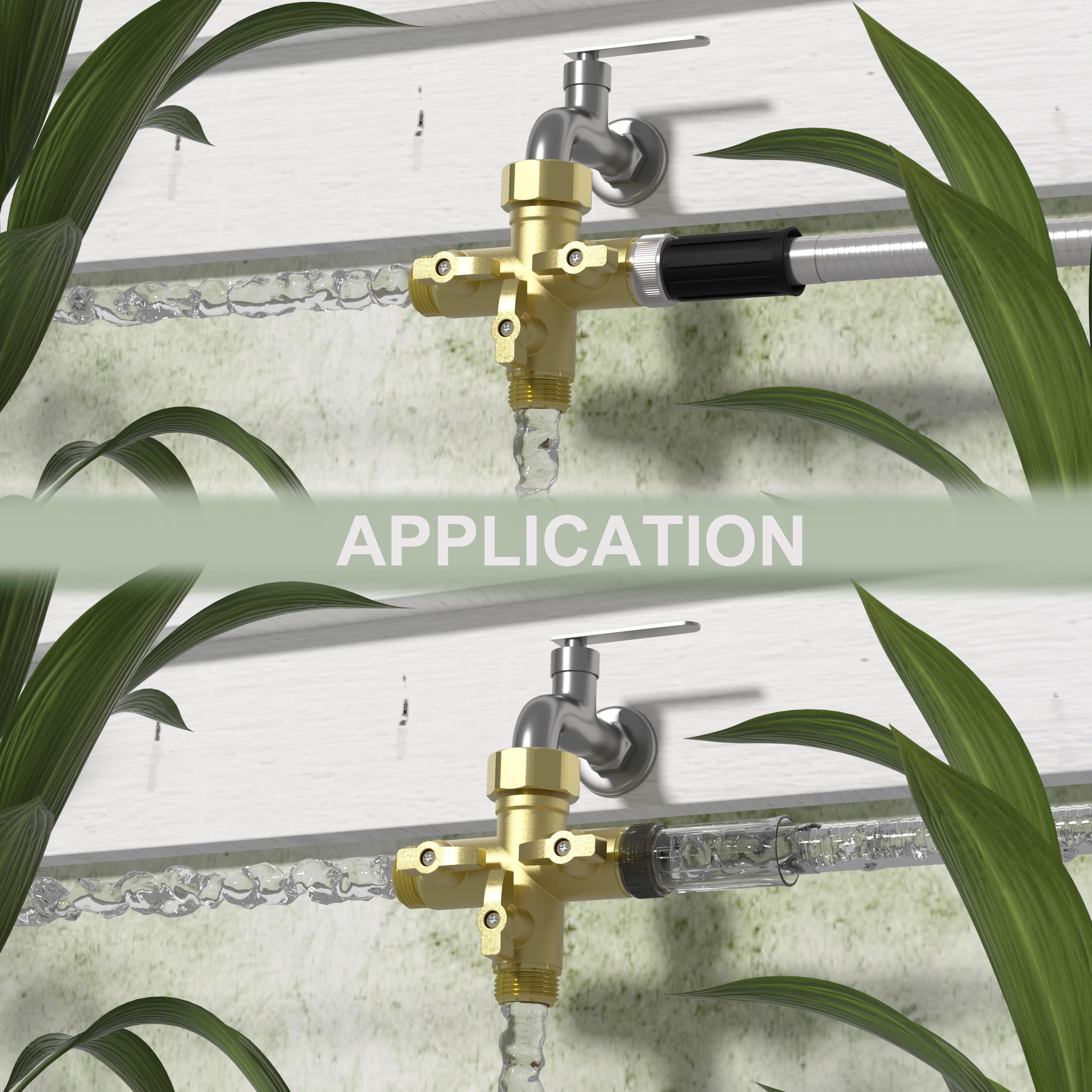 YANWOO Splitter per tubo da giardino a 3 vie in metallo resistente con valvole di intercettazione, connettori per rubinetto ad alto flusso da 3/4" con 4 rondelle extra in silicone