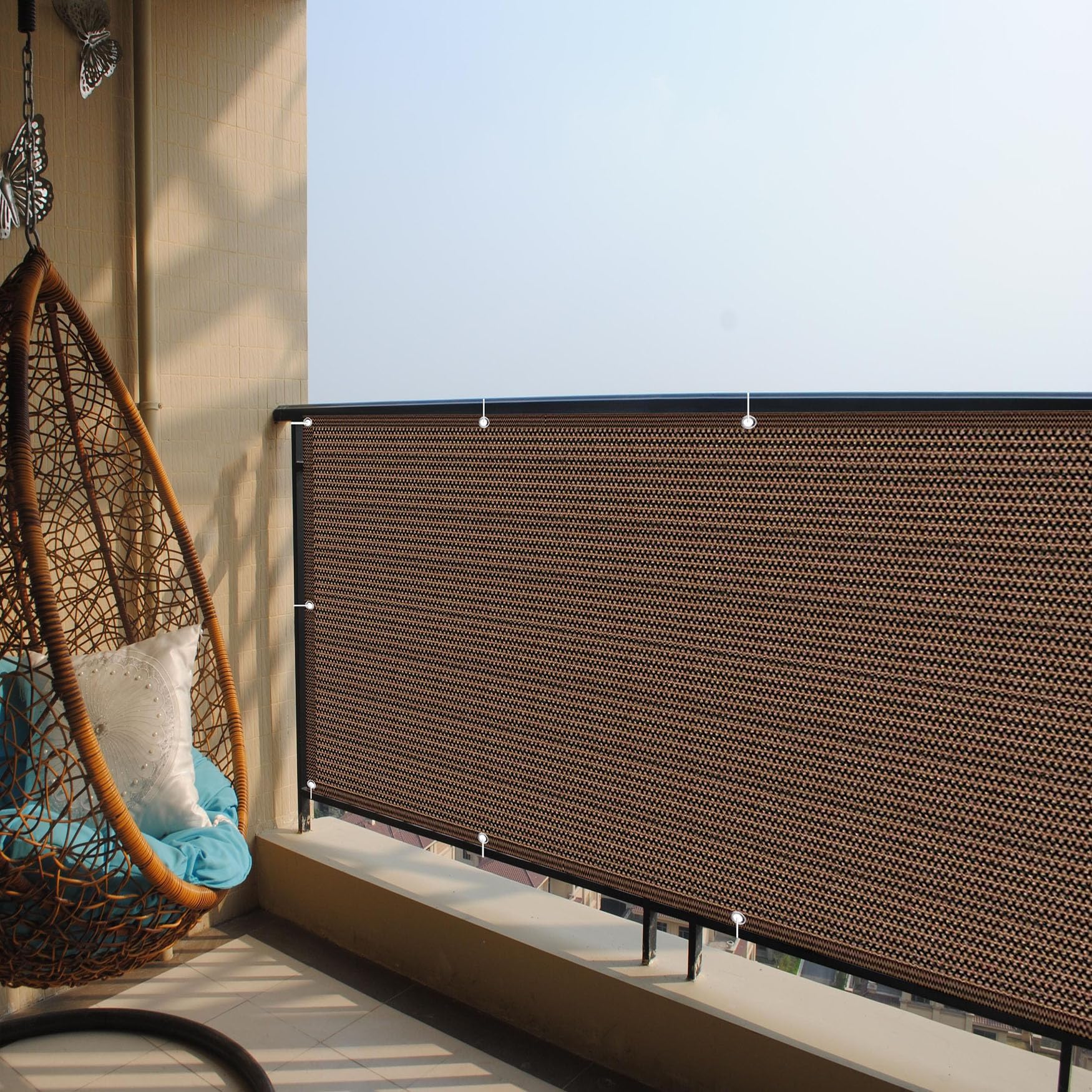Malla de Ocultación 90 x 550 cm Privacidad Protección Solar y Transpirabilidad Malla de Ocultacion Valla con Sogas y Bridas para Exterior Terraza Jardín, Marrón