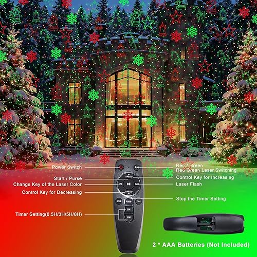 Miniatura 4 de Proyector de luces láser de Navidad para exteriores, luces láser de Navidad rojas y verdes con 8 patrones dinámicos y control remoto, luces de