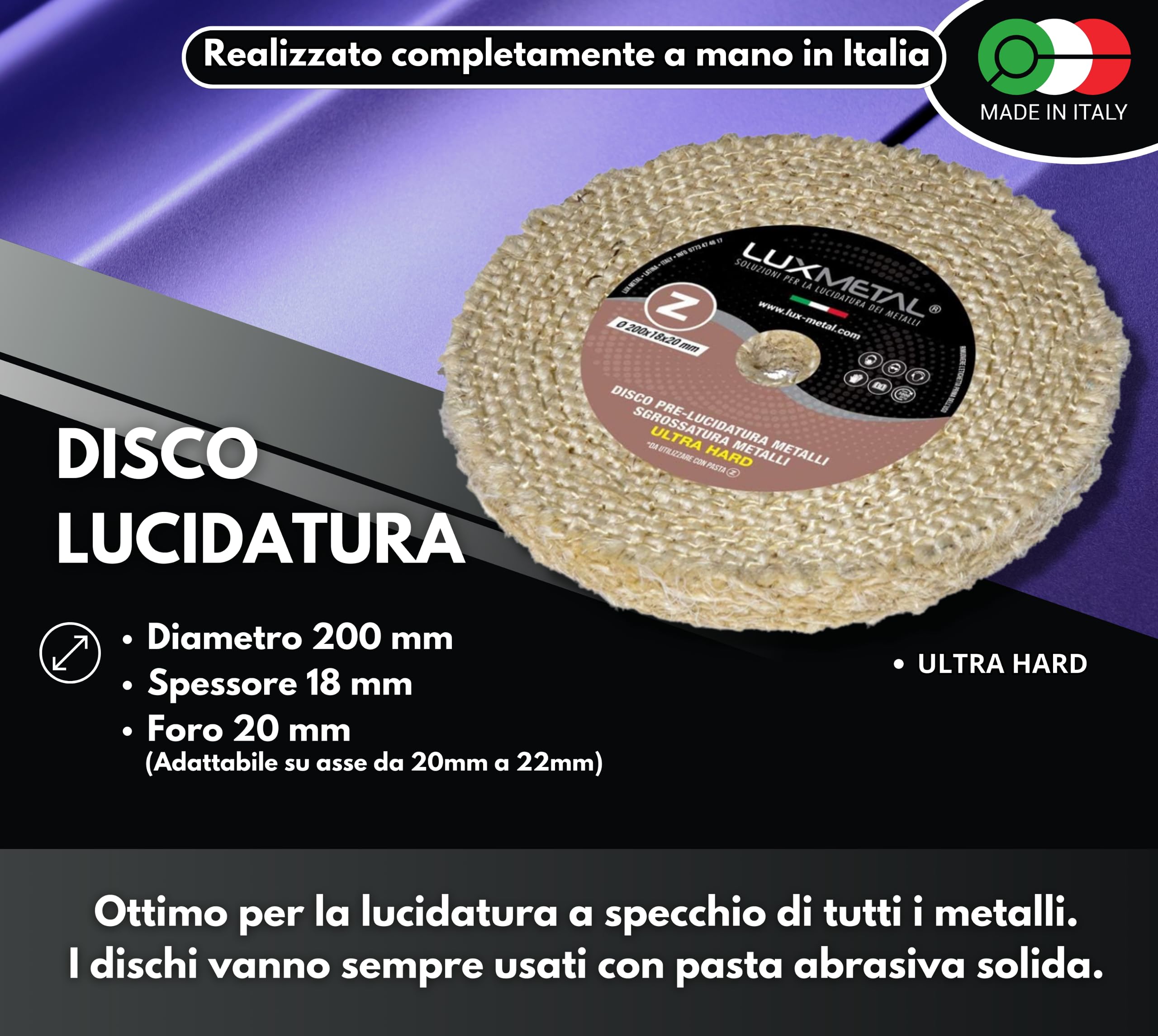 Dischi In Sisal Pura Per Lucidare A Specchio Metalli Acciaio Inox 200 mm Lux Metal