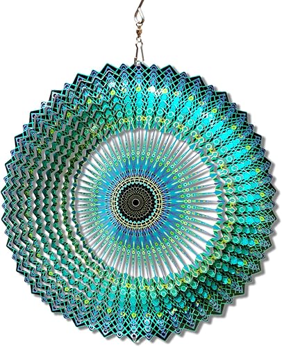 FONMY Molinillo de viento con diseño de mandala y cielo estrellado de acero inoxidable 3D de 12 pulgadas, corte láser, arte de metal, patrón