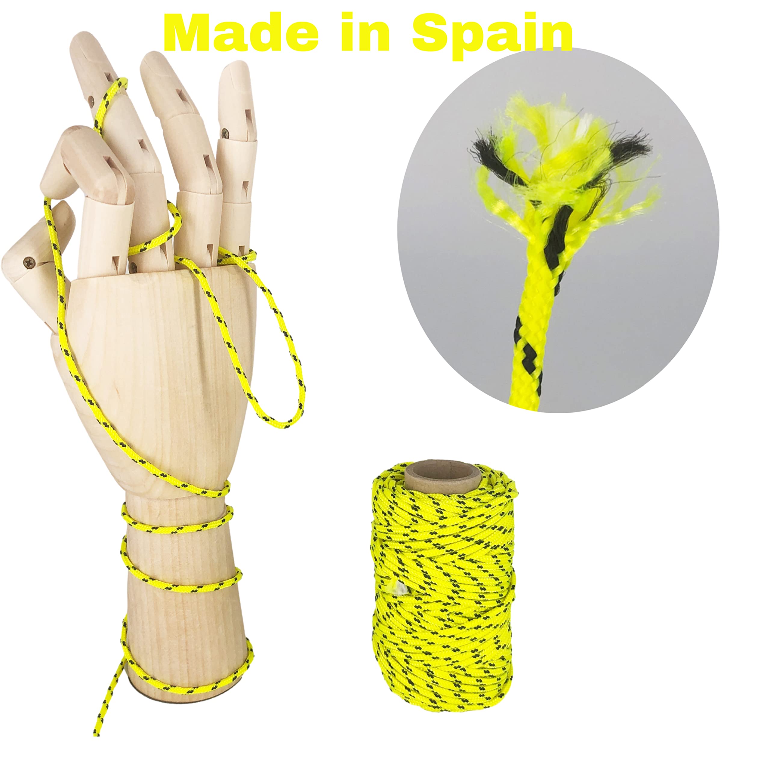 Cordón de Poliéster 3mm * 25m. Fabricado en España. para Manualidades, Aire Libre, Exteriores, Jardín y Bricolaje. Amarillo con Negro