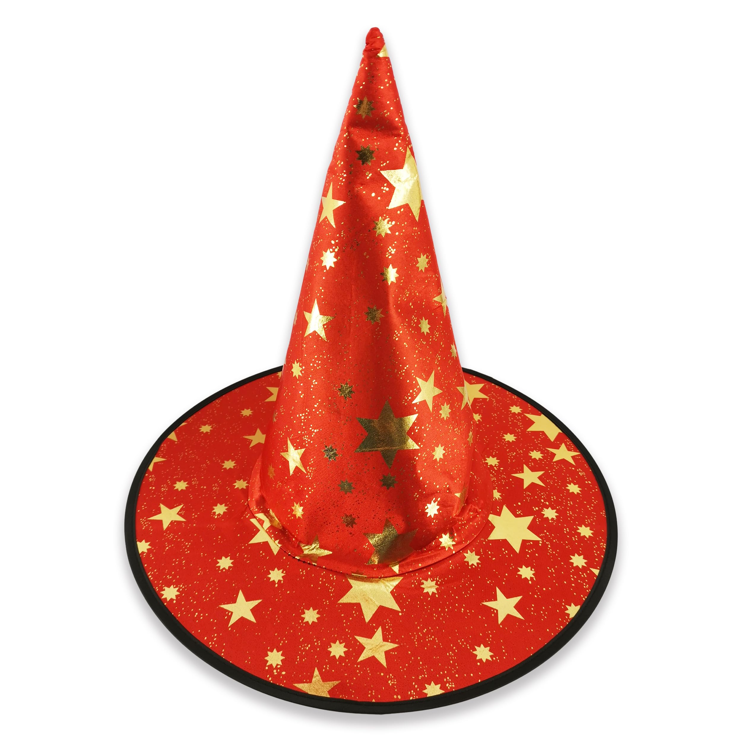 Pohotobooth Props Ltd Wizard Witch Hat or Hat & Cloak Set – Gold Star Print – Halloween Costume, Fancy Dress, Cosplay, Party Outfit (Red Hat)