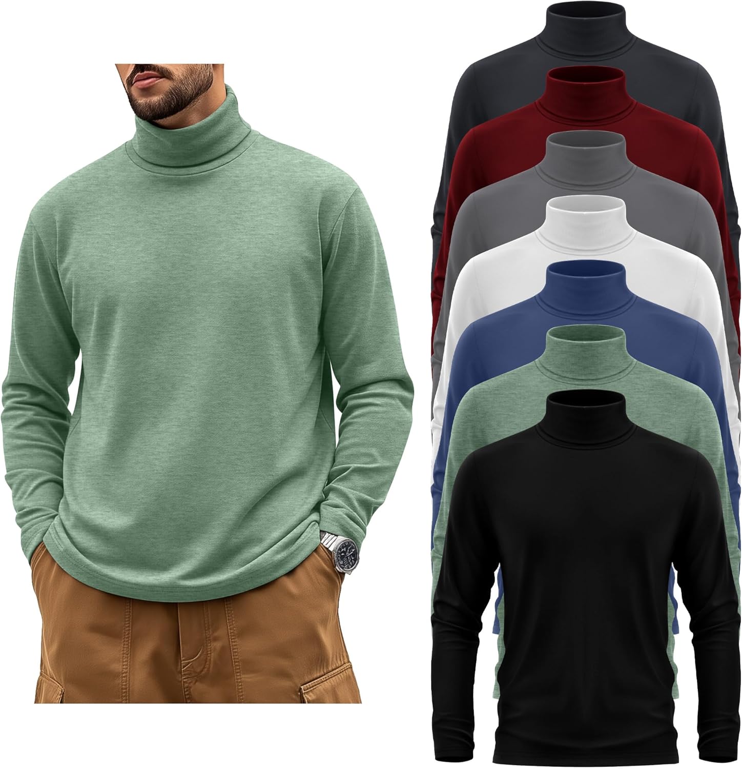 7 Pack Mens Big and Tall Turtleneck Shirts Long Sleeve Crewneck Top Plus Size Loose...