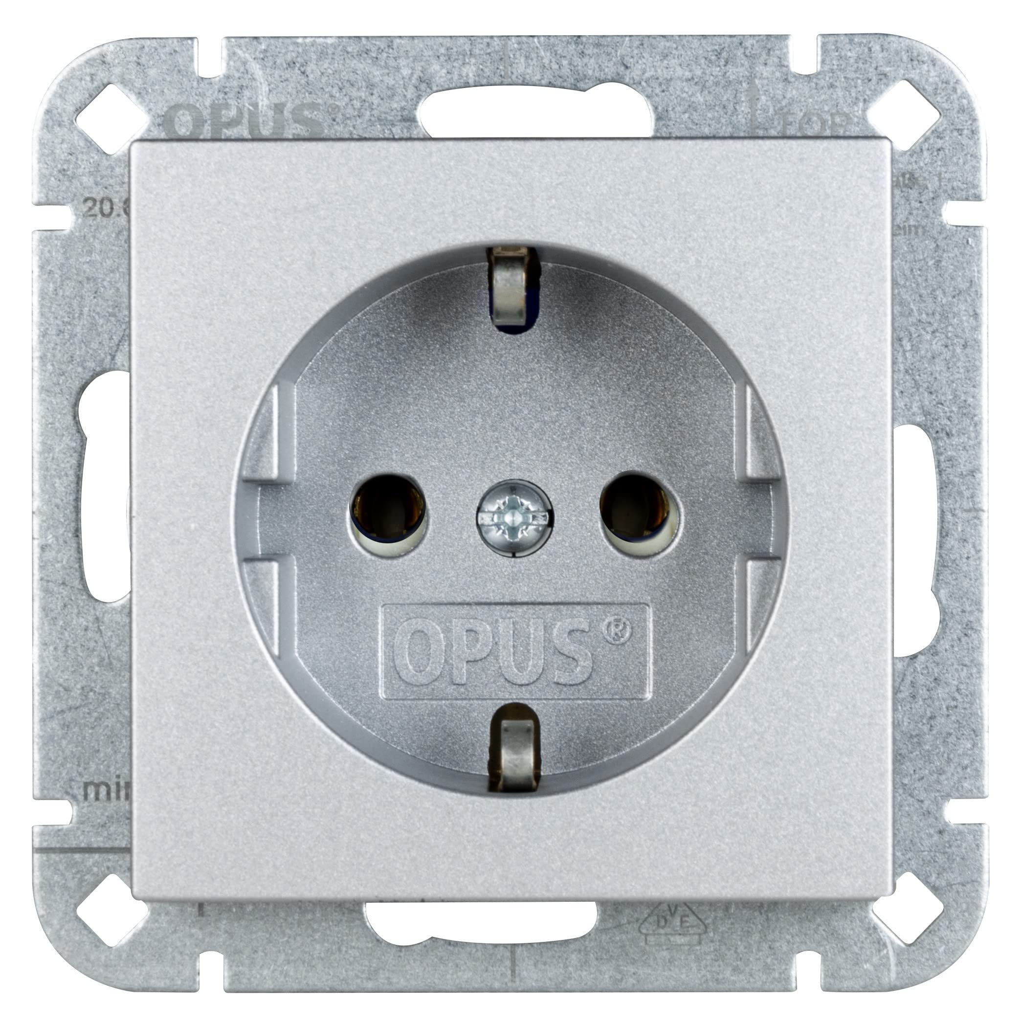 Opus55 Earthing Contact Socket Premium Without Touch Protection Colour Aluminium Silver Silky Gloss