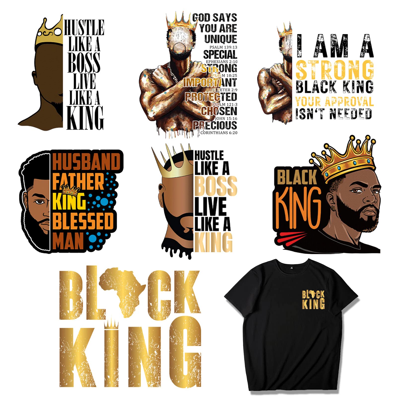 7PCS Black Man Small Size Iron On Decals Thermal Transfer Stickers for Clothing Heat Press Decoration Appliqued Sublimation Patches Iron On Transfer Designs Heat Press Vinyl for Shirts