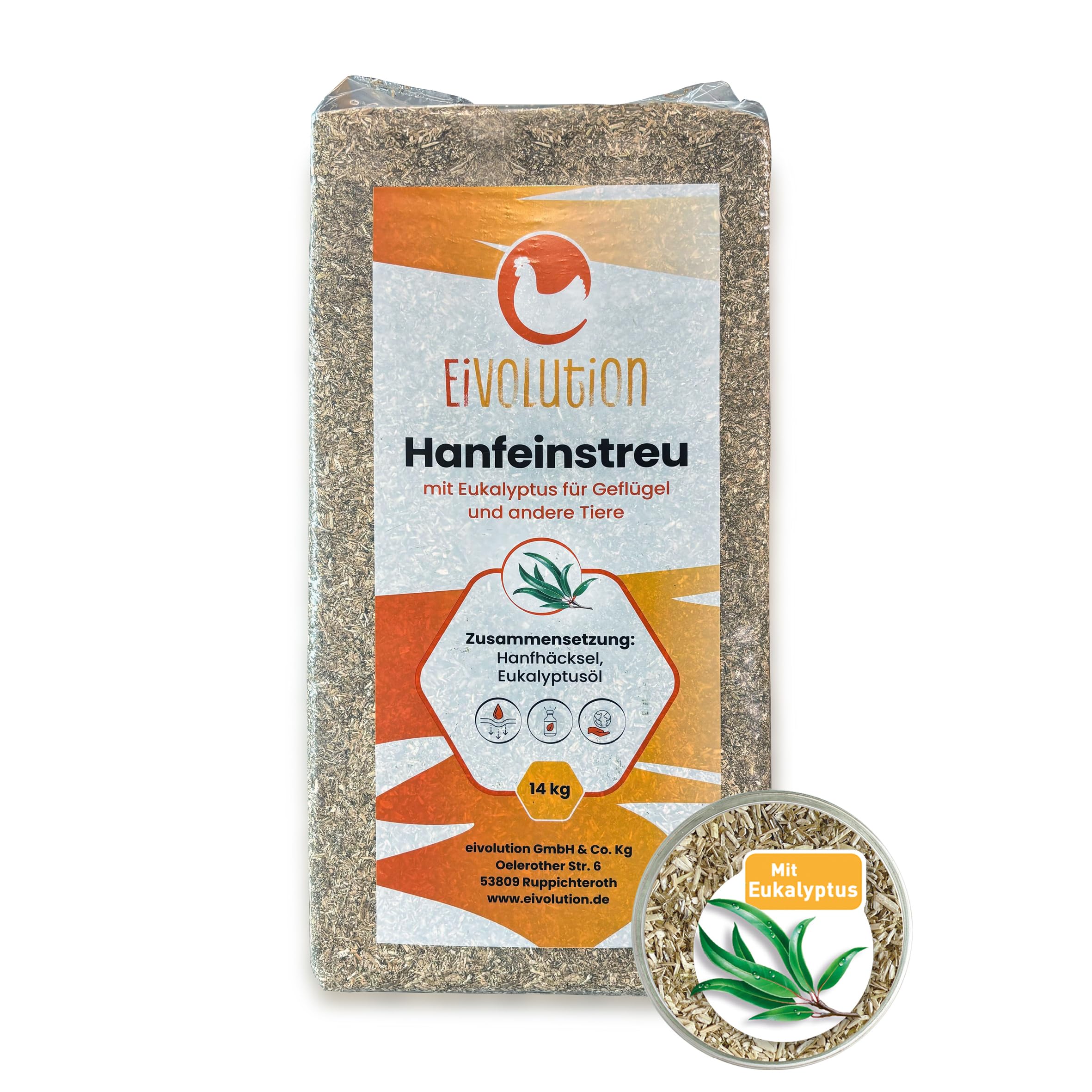 Hanfeinstreu mit Eukalyptus 14 kg - Staubfrei für Hühner & Pferde - Hochsaugfähig Nachhaltig