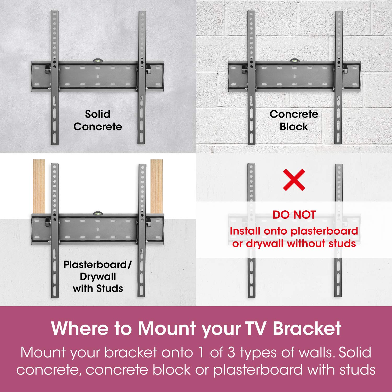 Soporte de Pared para TV de 42 a 70 Pulgadas, SLx Posición inclinable Fuerte Perfil Delgado Soporte de TV MAX VESA 400 x 400 con Nivel de Burbuja Integrado y Kit de fijación de Pared, 28084R/14