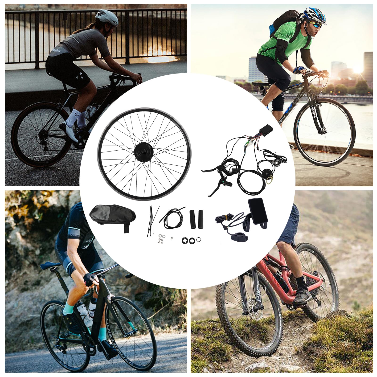 Kit de conversion de vélo électrique 36 V 250 W, moto sans engrenage sans balais avec écran et PAS, kit de conversion pour roue avant/arrière 700 C de 28 à 29 pouces