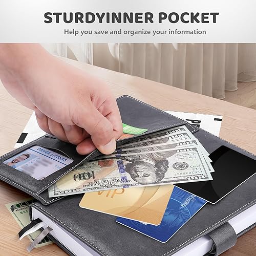 Miniatura 9 de Cuaderno de diario rayado ejecutivo, 256 páginas, rayas universitarias, cuero de cubierta dura A5, bolígrafo incluido, con bolsillo para notas