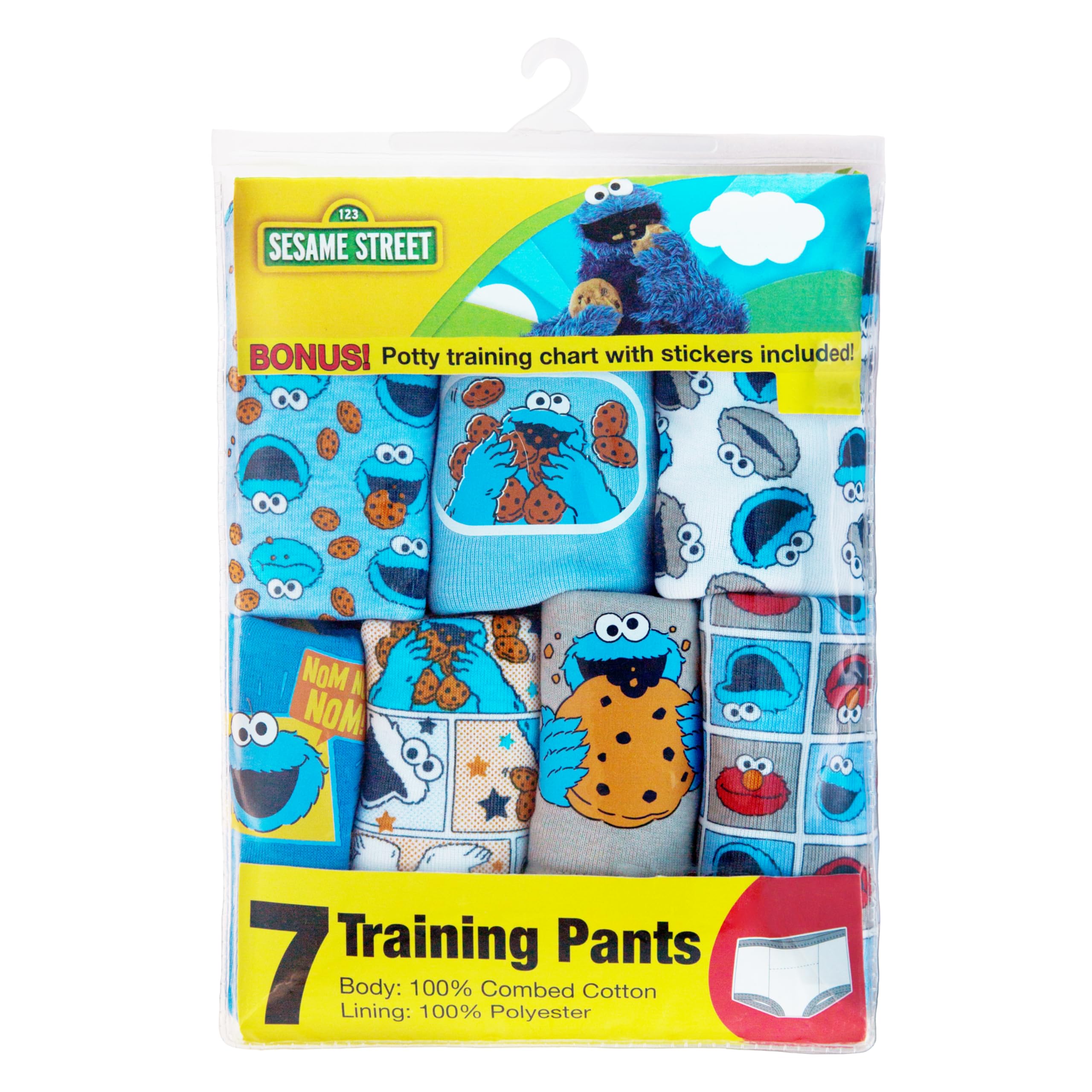 Sesame Street Unisex Kleinkind Töpfchentrainingshose mit Elmo, Krümelmonster und großem Vogel mit Aufklebern & Erfolgstabelle, 7er-Pack Trainingshosen_Cookie Monster, 2 Jahre