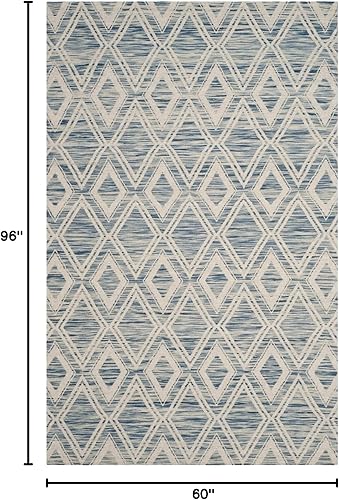 Miniatura 2 de SAFAVIEH Marbella Collection - Alfombra de área de 5 x 8 pies, azul oscuro y marfil, lana hecha a mano, ideal para zonas de alto tráfico en sala de