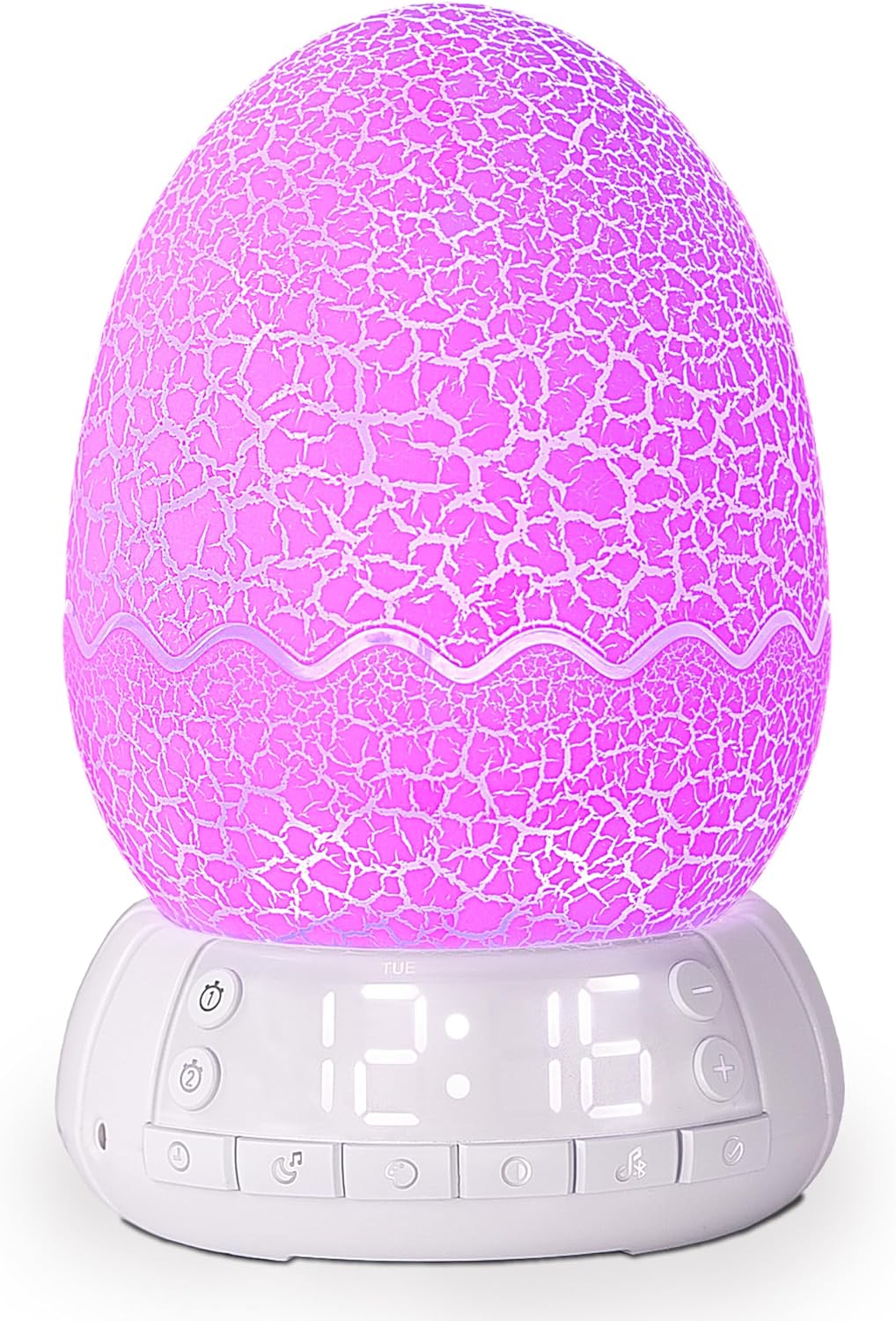 Multi-Function Digital Clock Alarm Clock with WakeUp Light, Colors Night Light Touch Control Egg Shape LED Lamp with Pattern Inside, Aid Sleep White Noise and Bluetooth Speaker Box
