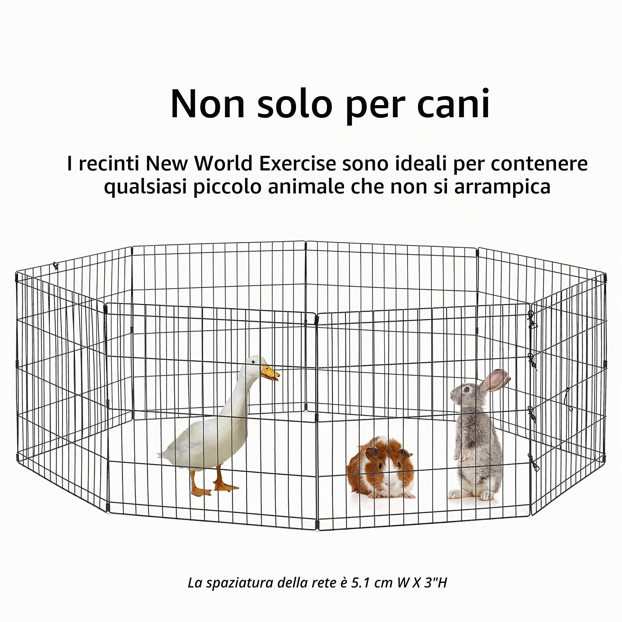 New World Recinto pieghevole in metallo per cani e animali domestici, senza porta, include picchetti di messa a terra e fornisce 1,5 metri di spazio di gioco, alto 61 cm, rivestimento nero