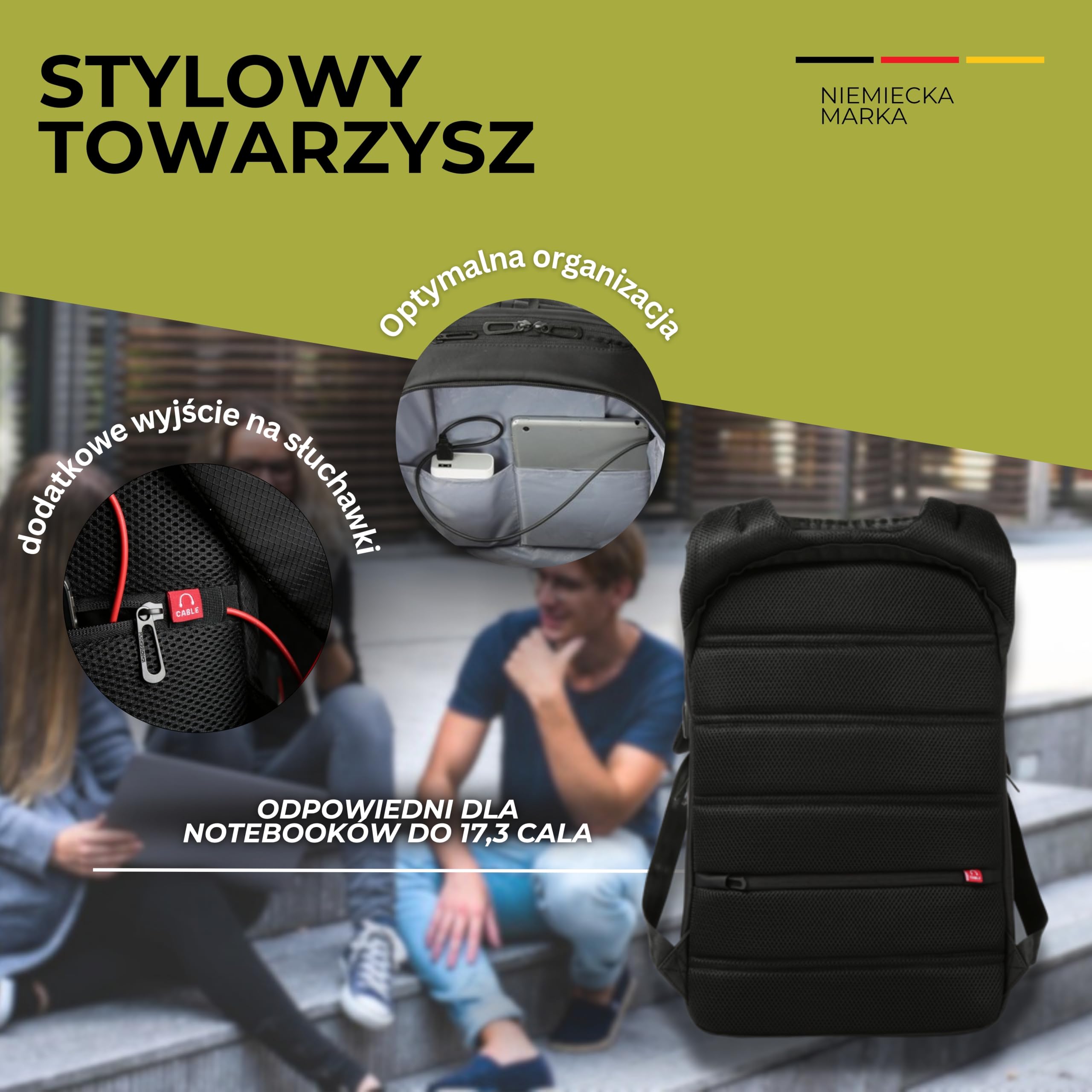 Odpierający deszcz plecak na laptopa 15.6 cala, solidny plecak biznesowy! | Ten czarny plecak biznesowy męski (ok. 30L) odpycha lekki deszcz. Ma złącze USB do ładowania i ułatwia poruszanie po mieście.