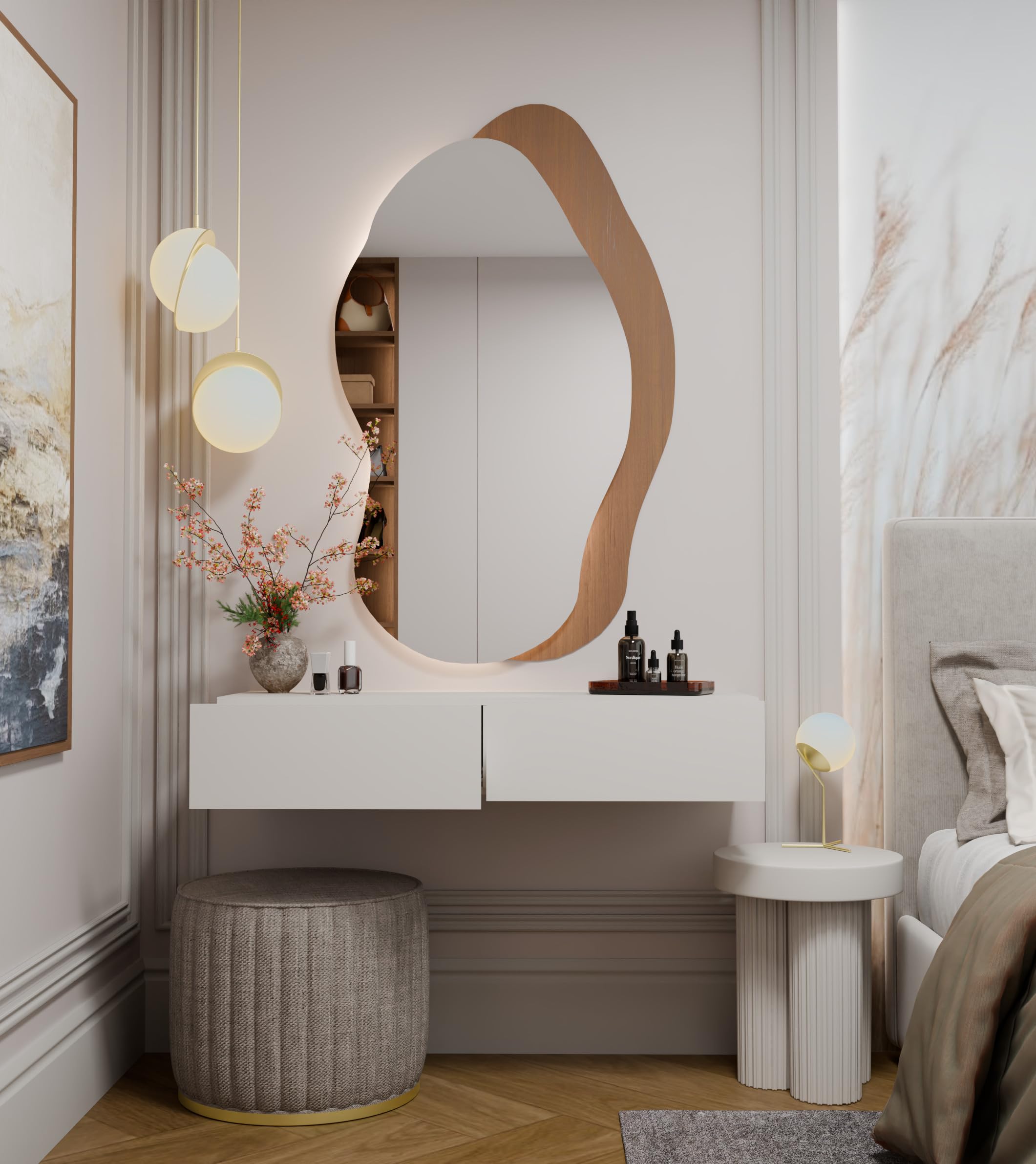 Toeletta da Trucco Sospesa Moderna 110x40 cm, Mobile Toeletta Trucco da Parete con 2 Ampi Cassetti, Design Minimal Salvaspazio per Camera da Letto, Consolle Trucco Bianca o Cashmere TOT4 (Cashmere)