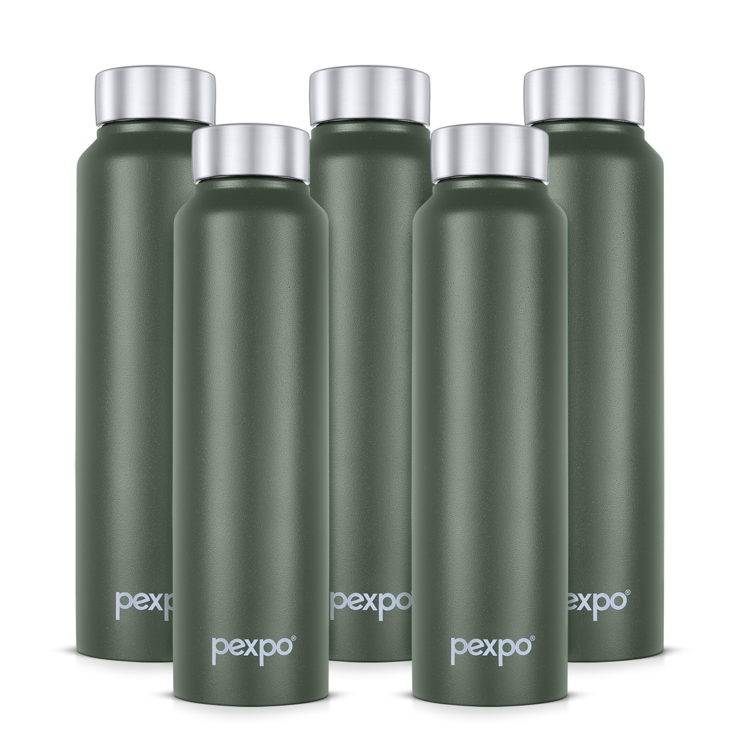 PEXPO Chromo Stainless Steel Sports/Fridge Water Bottle 1 Litre, Military Green Pack of 5 | Eco friendly | BPA Free | Water Bottle for Office, Gym, School, Yoga, Trekking, Men, Women and Kids (B0C9TQW7J2) Amazon Price History, Amazon Price Tracker