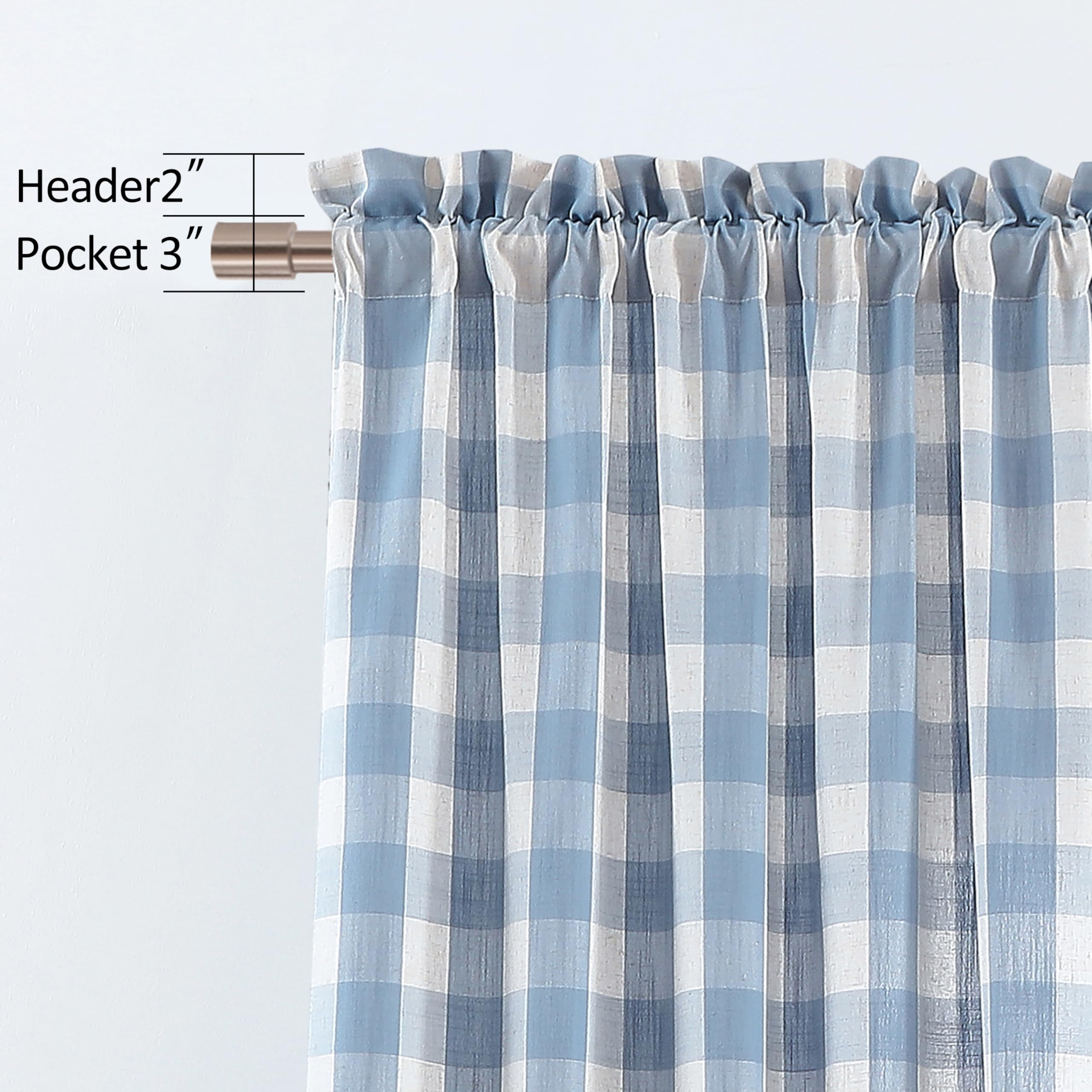 BP-CK-Blue-84RP Büffelkarierte halbtransparente Vorhänge, 213 cm lang, Leinen, staubiges blaues Büffelkaro, Vorhänge für Schlafzimmer, Wohnzimmer, Bauernhaus, Gingham-Fensterbehandlung