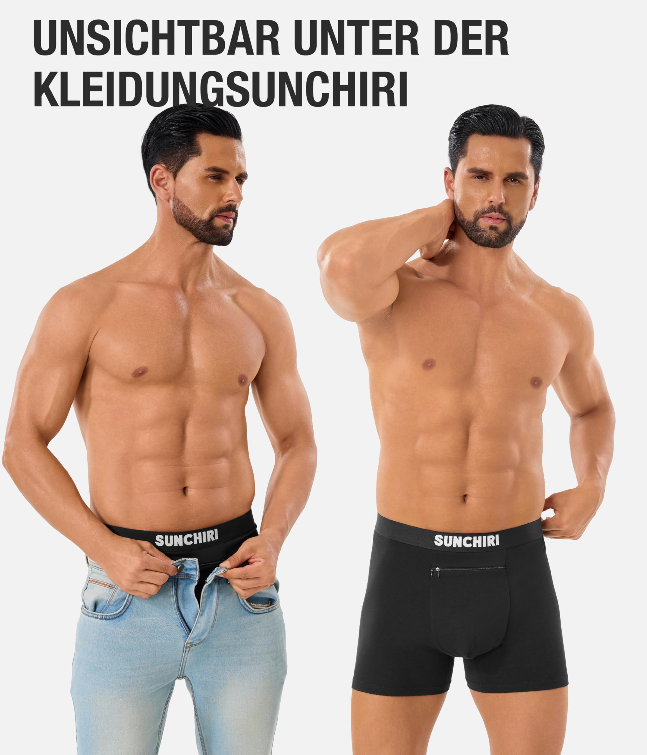Vasektomie Unterwäsche, Boxershorts Herren mit 2 Kuehlakkus Fuer Hodenunterstuetzung & Scrotal-Schmerzlinderung, Unterhosen mit Reissverschlusstasche 2 Pack (M- XL)